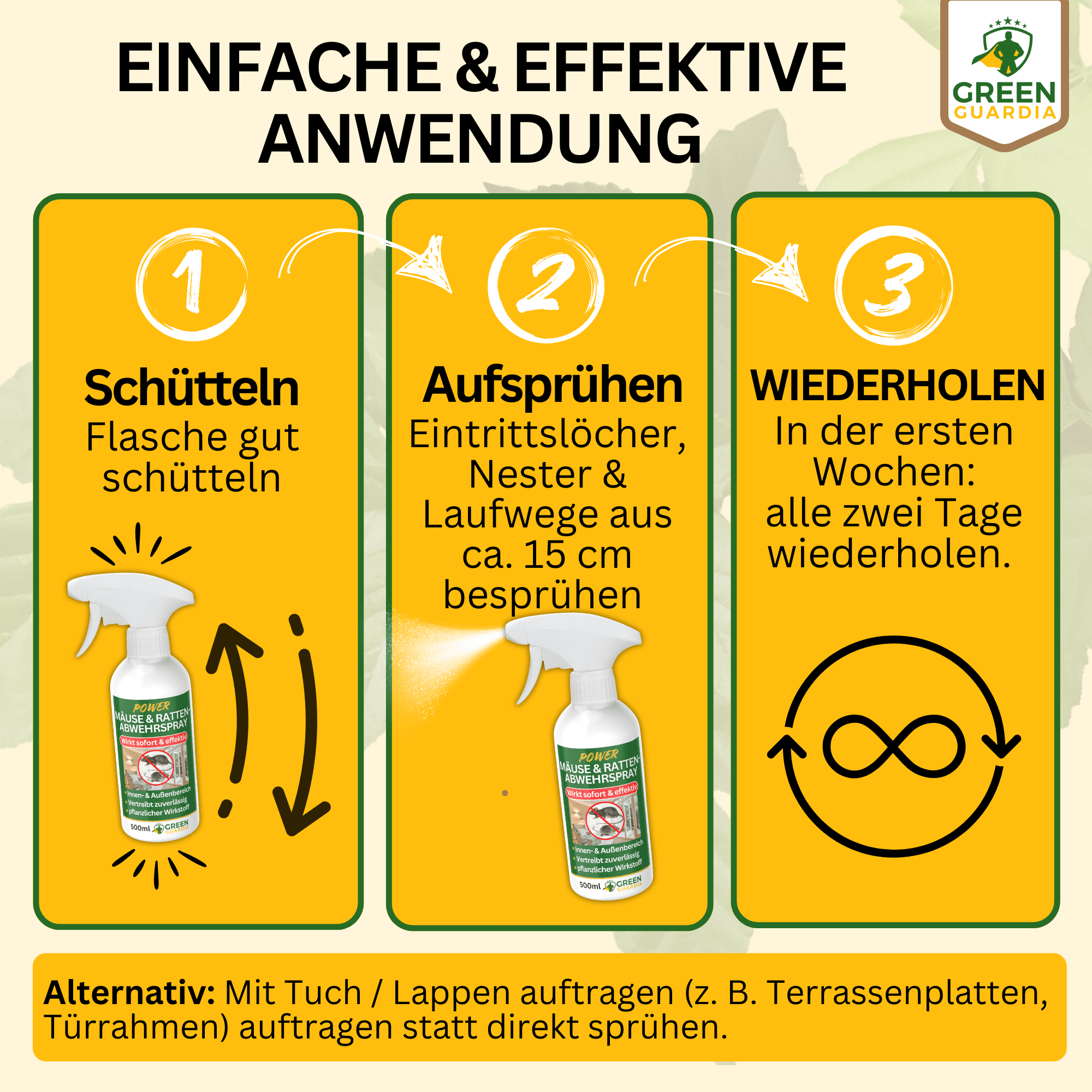 Mäuse/Ratten - Abwehrspray Power - Konzentrat - Green Guardia - Ihr Experte für Schädlinge und Pflanzen