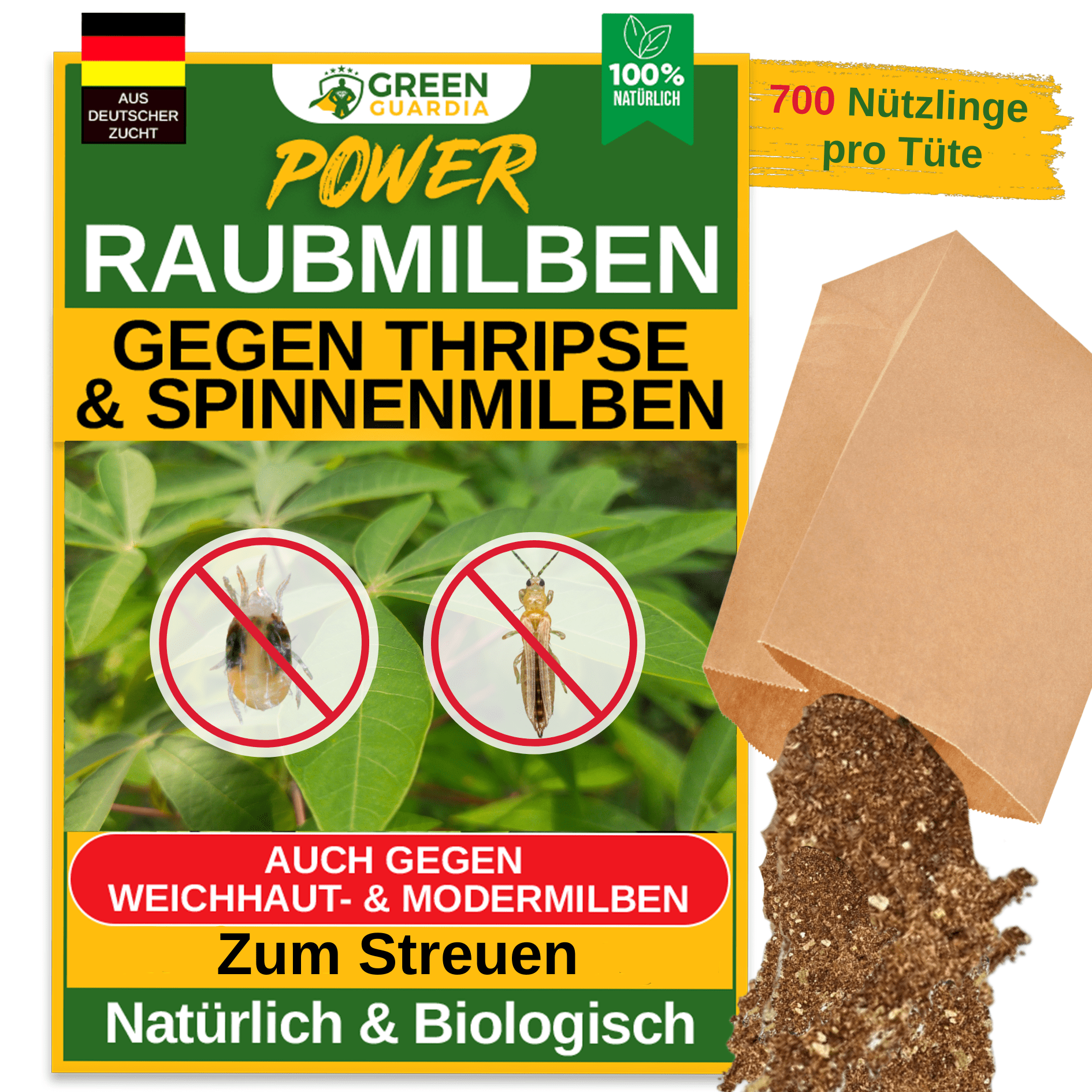Raubmilben Mix gegen Thripse & Spinnmilben – Streuware - Green Guardia - Ihr Experte für Schädlinge und Pflanzen