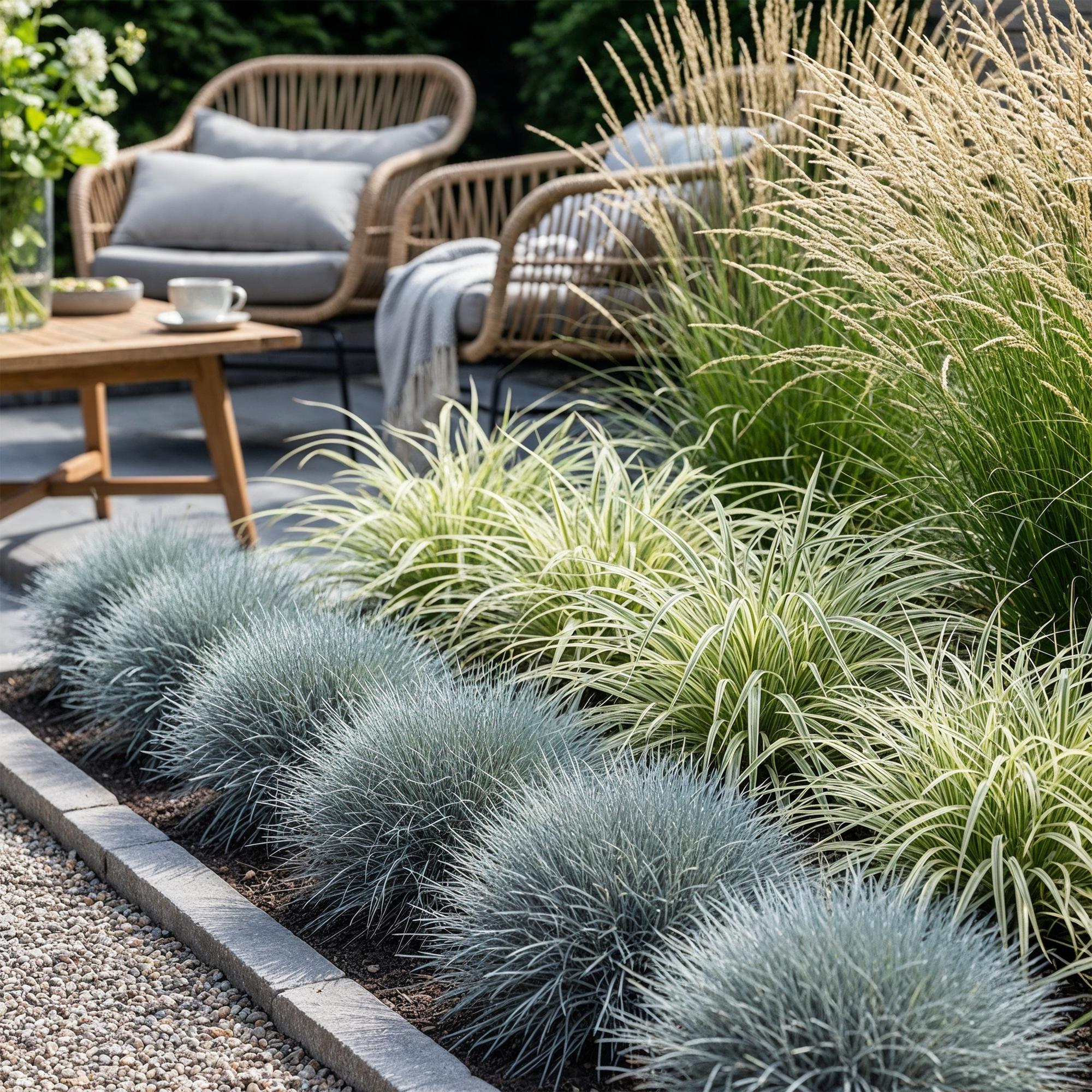 Ziergräser – immergrün & winterhart – blau, gelb & grün – 3 Pflanzen – 17 cm Topf, ca. 50 cm hoch - Green Guardia - Ihr Experte für Schädlinge und Pflanzen