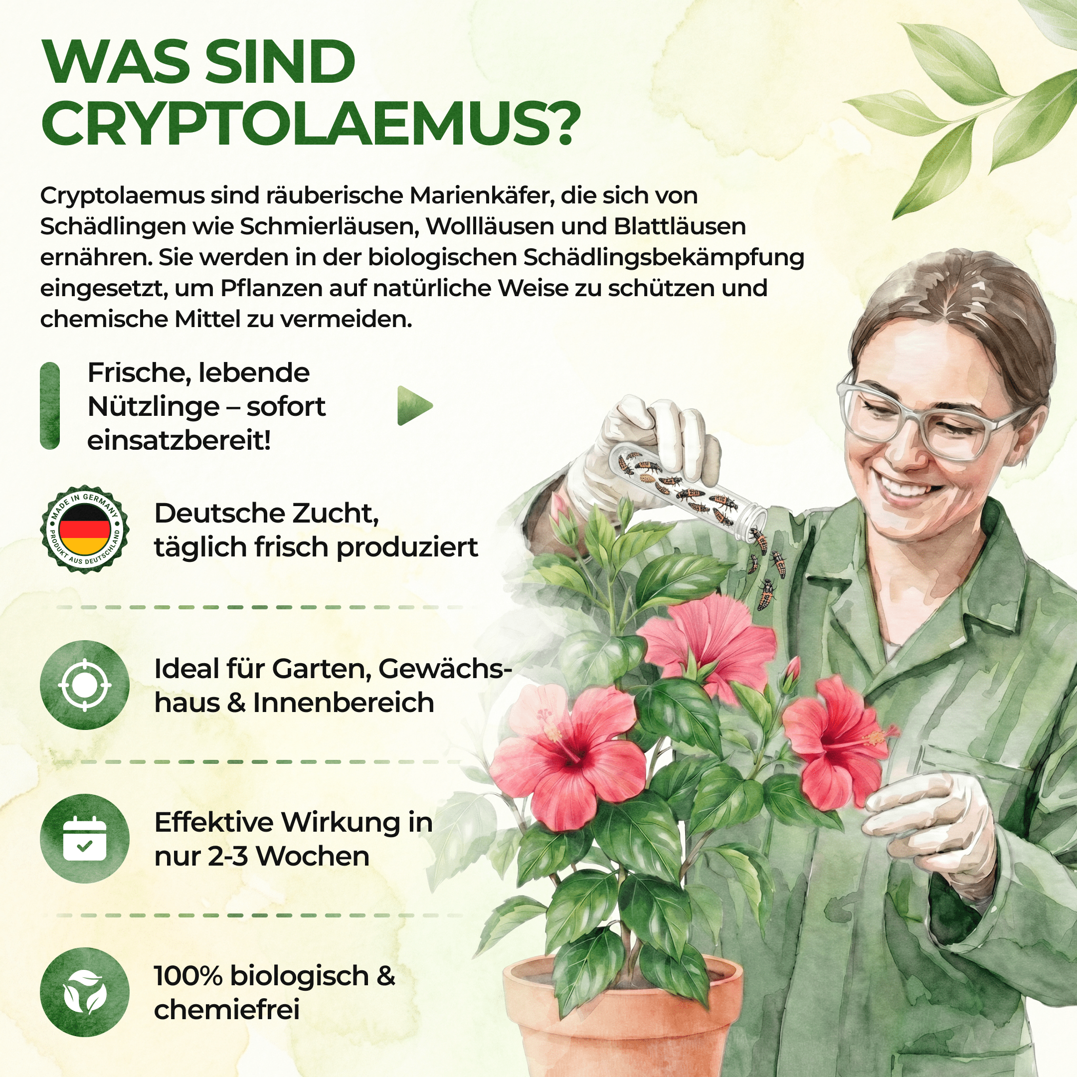 Australische Marienkäfer - Larven gegen Wollläuse, Schmierläuse & Blattläuse - Green Guardia - Ihr Experte für Schädlinge und Pflanzen