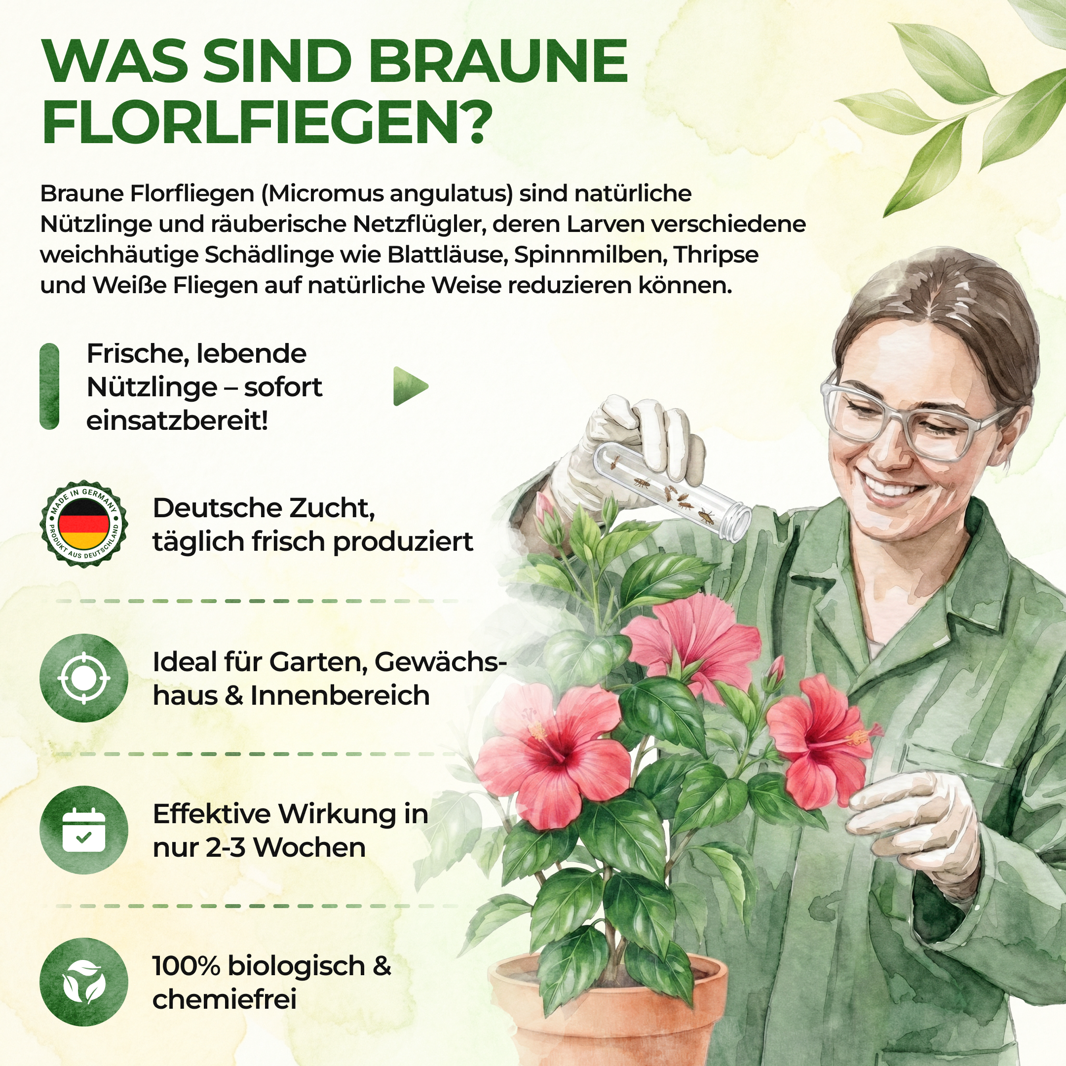 Braune Florfliegen gegen Blattläuse, Thripse, Spinnmilben und Co.