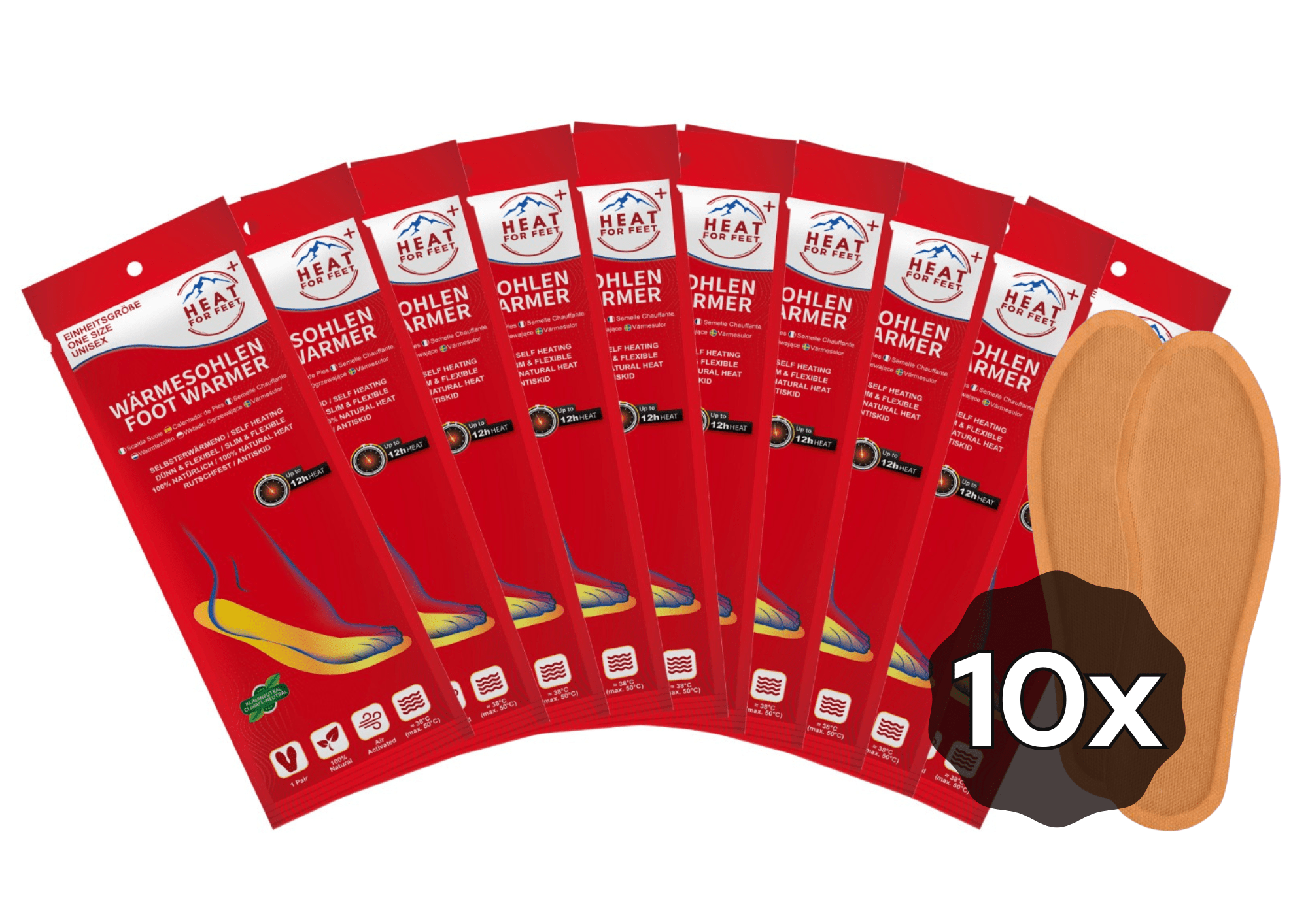 Heat for Feet, 10 Paar Wärmesohlen, bis zu 12 Std. Wärme, Einheitsgröße 36 - 46, dünn & flexibel, Sohlenwärmer,Sofort wärmende Einlegesohlen,Schuhwärmer - Green Guardia - Ihr Experte für Schädlinge und Pflanzen