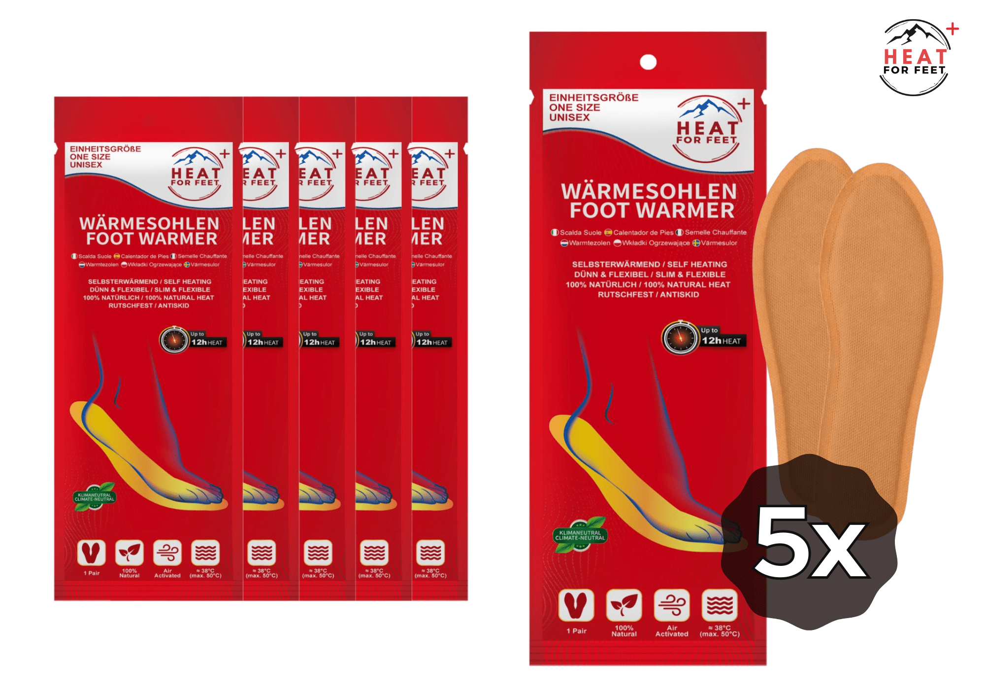 Heat for Feet, 10 Paar Wärmesohlen, bis zu 12 Std. Wärme, Einheitsgröße 36 - 46, dünn & flexibel, Sohlenwärmer,Sofort wärmende Einlegesohlen,Schuhwärmer - Green Guardia - Ihr Experte für Schädlinge und Pflanzen