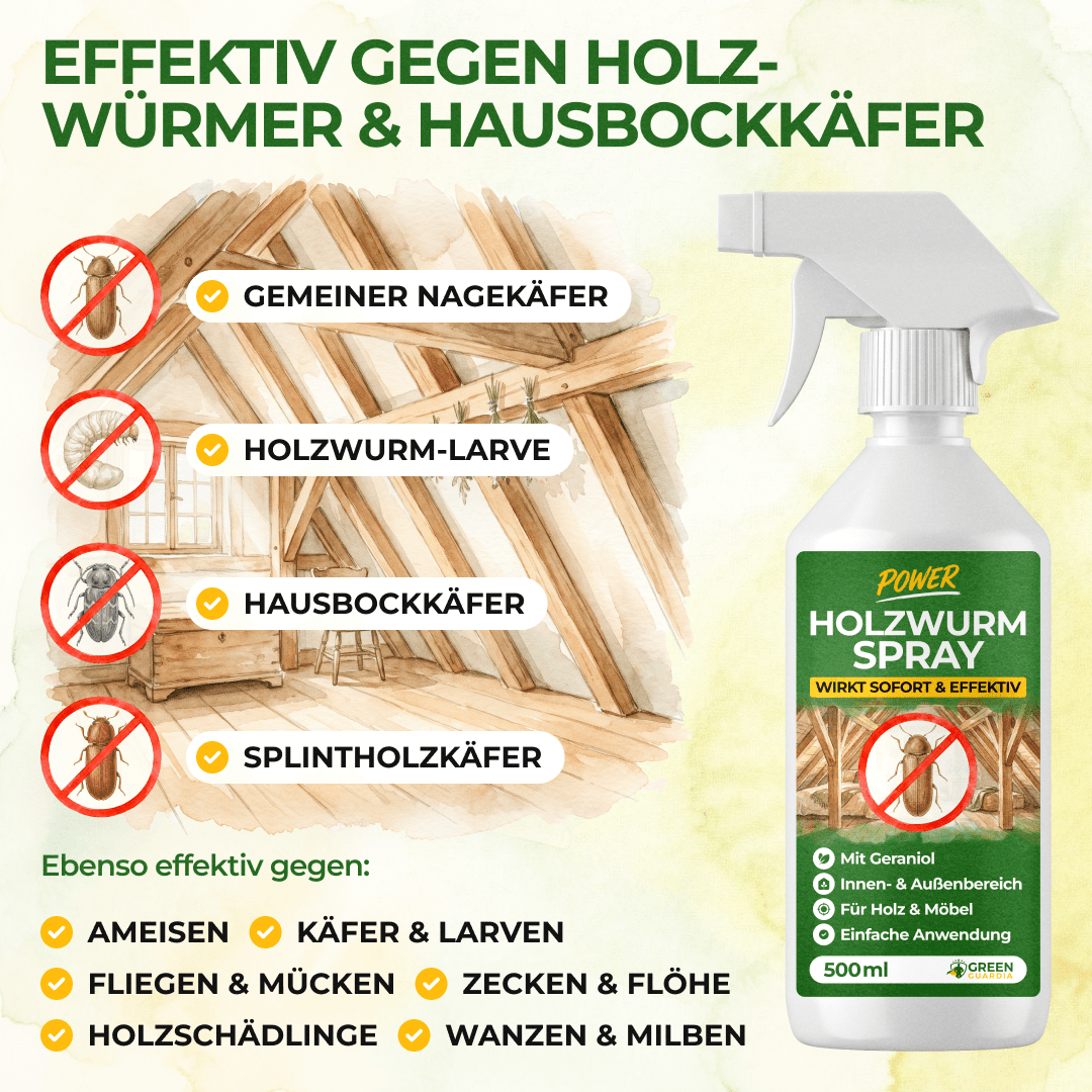 Holzwurm Abwehrspray Power-Konzentrat - 500ml - Green Guardia - Ihr Experte für Schädlinge und Pflanzen