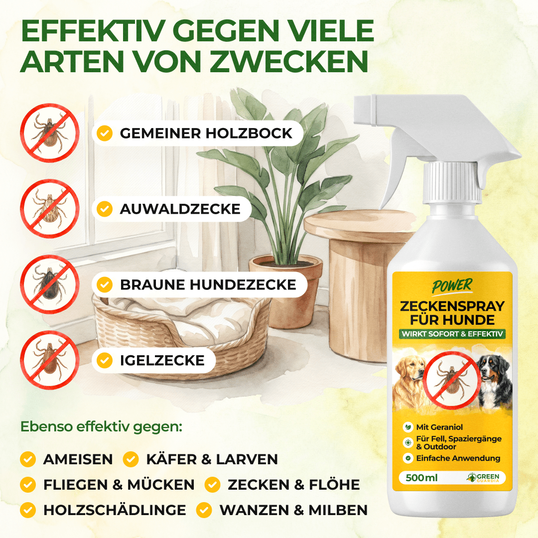Zecken Abwehrspray Power-Konzentrat für Hunde - 500ml - Green Guardia - Ihr Experte für Schädlinge und Pflanzen
